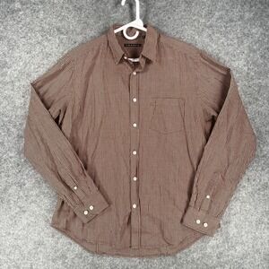 Theory Shirt Mens Large Brown Black Gingham Check Button‎ Up Long Sleeve Casual